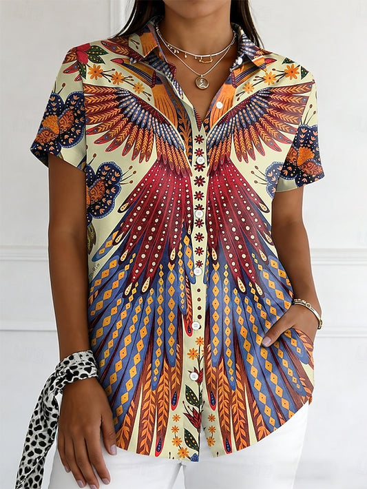 Women's Shirt Buttons Print Graphic Abstract Vintage