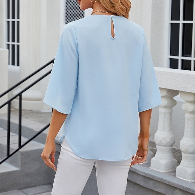 Women's Shirt Blouse Chiffon Tops Ruched Plain Stylish