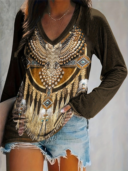 Women's T shirt Long Sleeve V Neck Long Sleeve Graphic