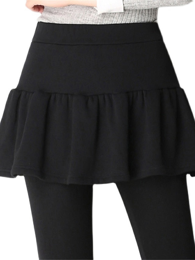 Women's Fleece Lined Leggings Skort Cozy Fleece Lined Cozy