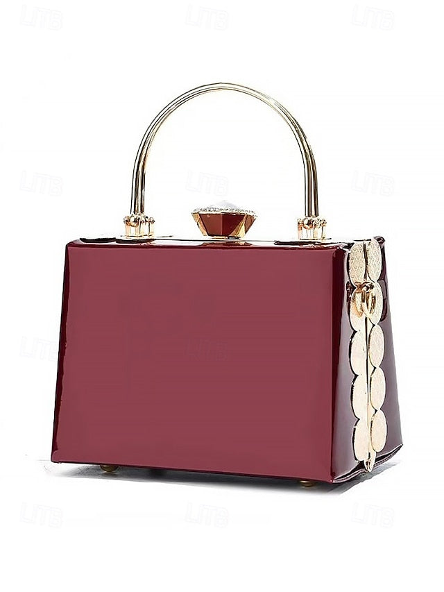 Gold Patent Women's Burgundy Handbag Evening with Leather