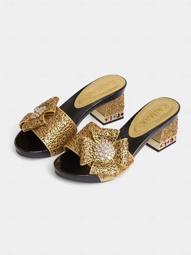 Clutch Sparkling with High Sandals Matching Rhinestone Bow Heel