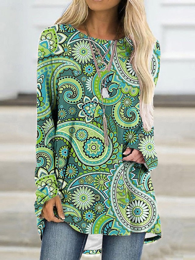 Women's T shirt Long Sleeve Graphic Geometric Vintage