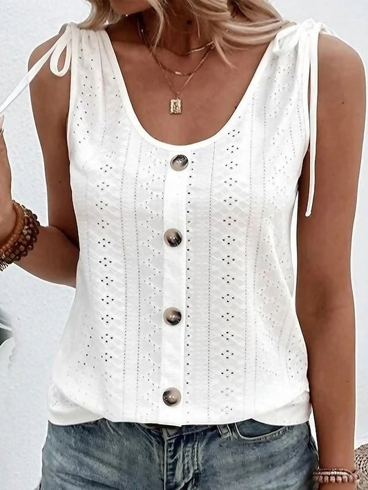 Women's Texture Blouse Eyelet Top Pointelle Tee Tank Top