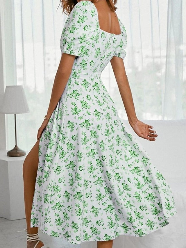 Women's Casual Dress Swing Dress Floral Split Print Square