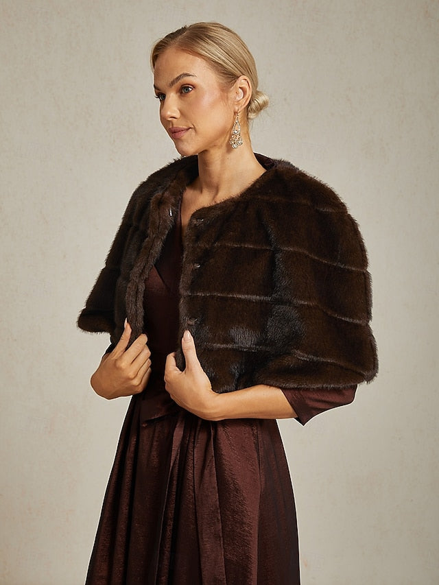 Shrug Fur Brown Faux Wrap Formal Party Women's Cocktail