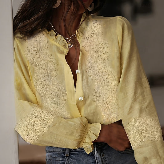 Women's Casual Shirt Button Up Shirt Blouse Ruffle Lace