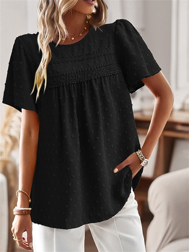 Women's Shirt Blouse Solid Color Stylish Casual Short