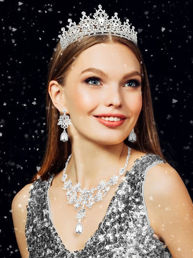 Elegant – Rhinestone and Jewelry Silver Set Women's Tiara