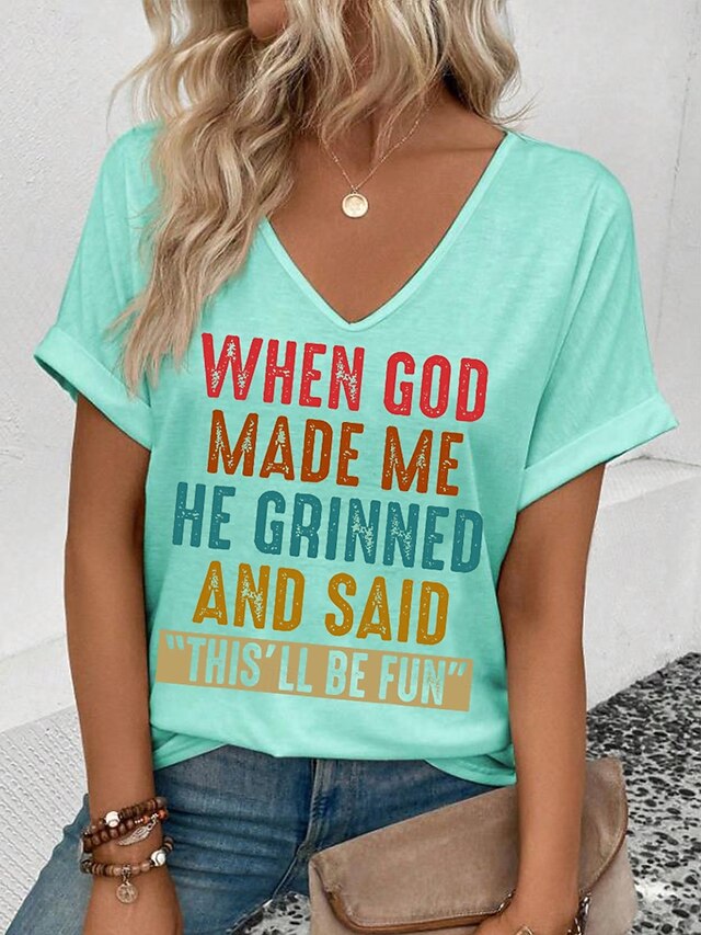 Women's T Shirt Print Graphic Letter Casual Short Sleeve V