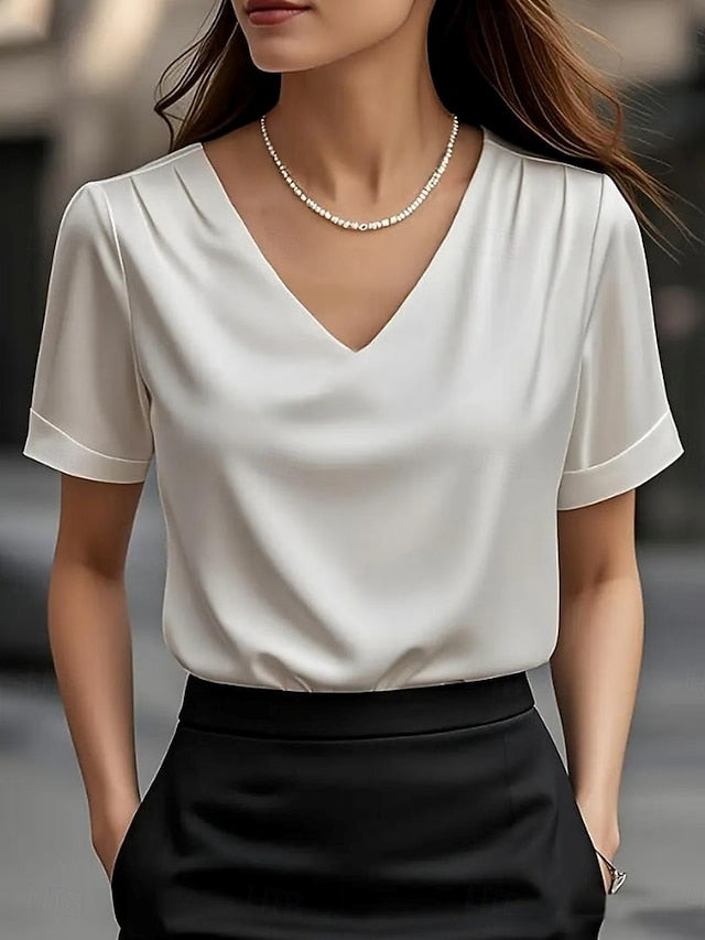 Women's Blouse Solid Color Elegant Stylish Basic Short