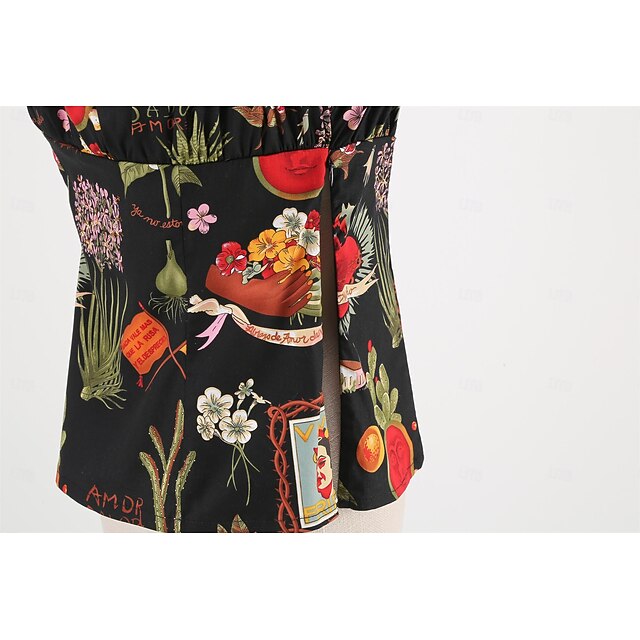 Retro Vintage 1950s Blouse / Shirt Off Shoulder Flower / Floral