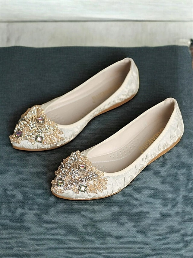 Foldable Ballet Beaded Embroidered Women's Flats with