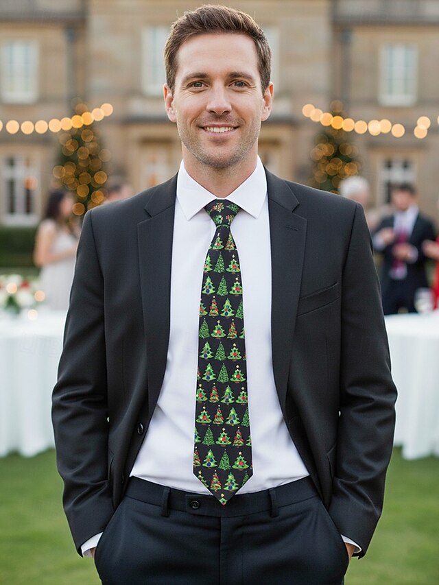 Men's Tie – Christmas Santa Fun Silk Polyester Tree and