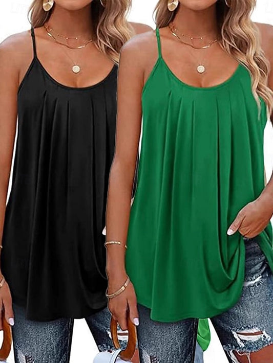 Multi Packs 2pcs Women's Scoop Neck Sleeveless Green+Black