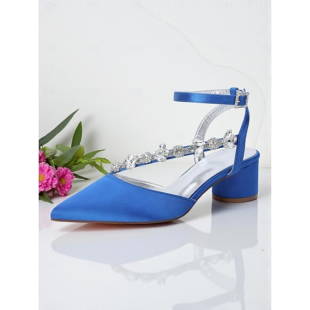 Heel Pumps Rhinestone Women's Purple Satin with Block