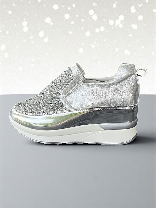 Women's Black Metallic Sneakers with Glitter Slip-On