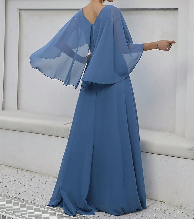 Floor Dress of the V Party Mother Bride Elegant Neck