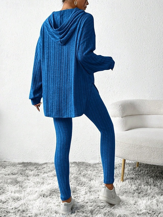 Women's Pants Sets Bolero Top Long Sleeve Hooded Solid