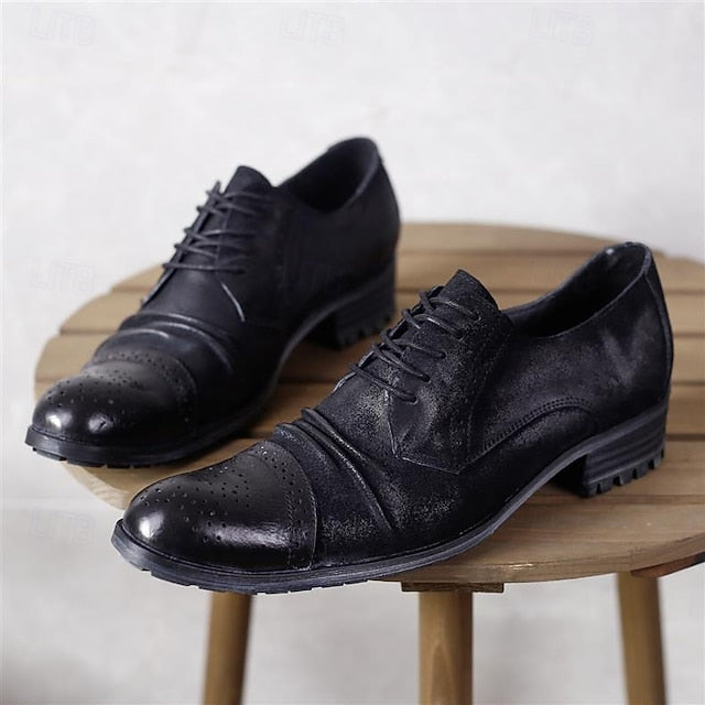 – Brogue Leather Shoes Oxford Men's Vintage Genuine