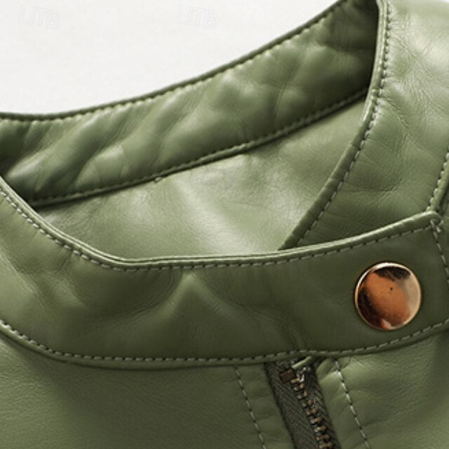 Leather Jacket Pocket Faux Women's Comfortable Zipper