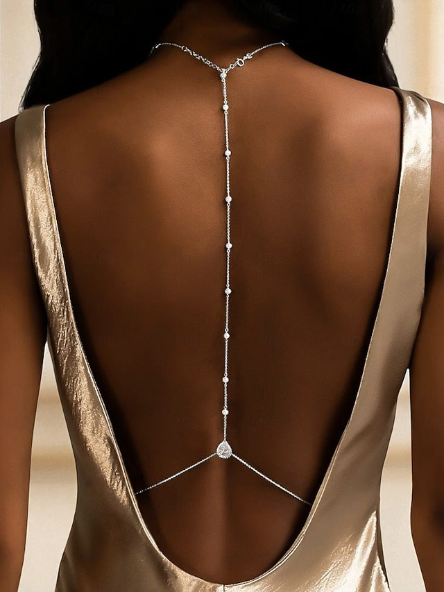 and Women's Chain Back Crystal Pearl Body Delicate Drop