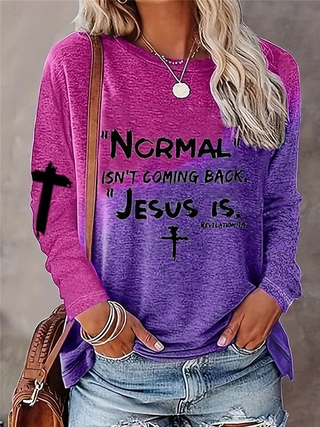 Women's T shirt Crew Neck Long Sleeve Tunic Casual Print