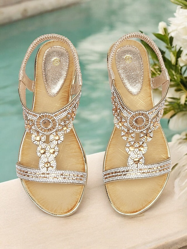 T-Strap – Elegant Sandals Women's Rhinestone Embellished