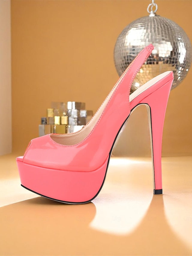 Heels Orange PU Patent Stiletto Women's Platform Leather
