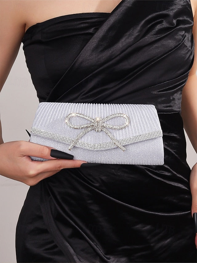 Blue Rhinestone Glitter Accent with Clutch Purse Bow