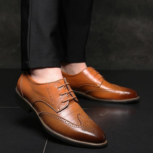 Shoes Blue Brogue with Faux Oxford Men's Classic Leather