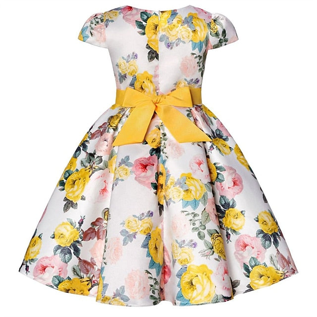 Party Floral Sleeve Kids Girls' Short Dress Flower