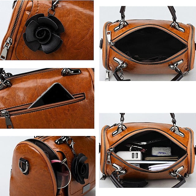 Leather Floral Vintage-Style Handbag Faux Women's with