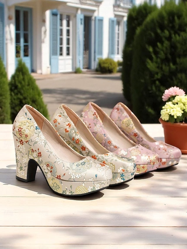 Platform Printed Block Floral Pumps - Heel Women's –