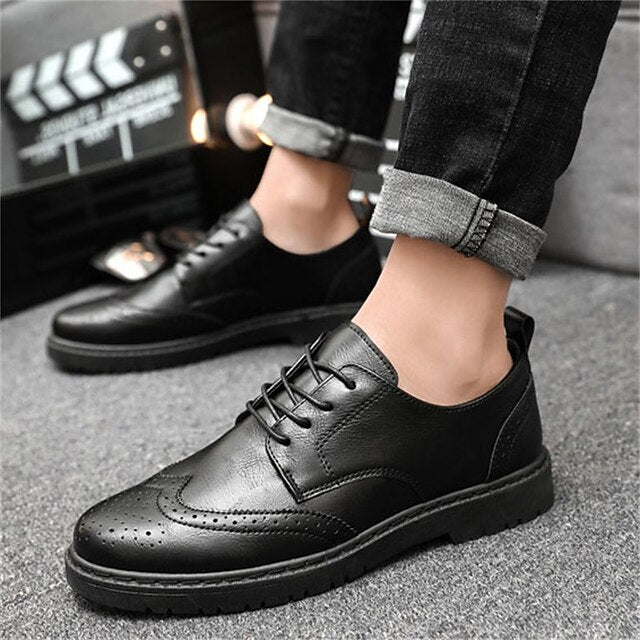 – Men's Leather Faux Shoes Black Classic Oxford Brogue