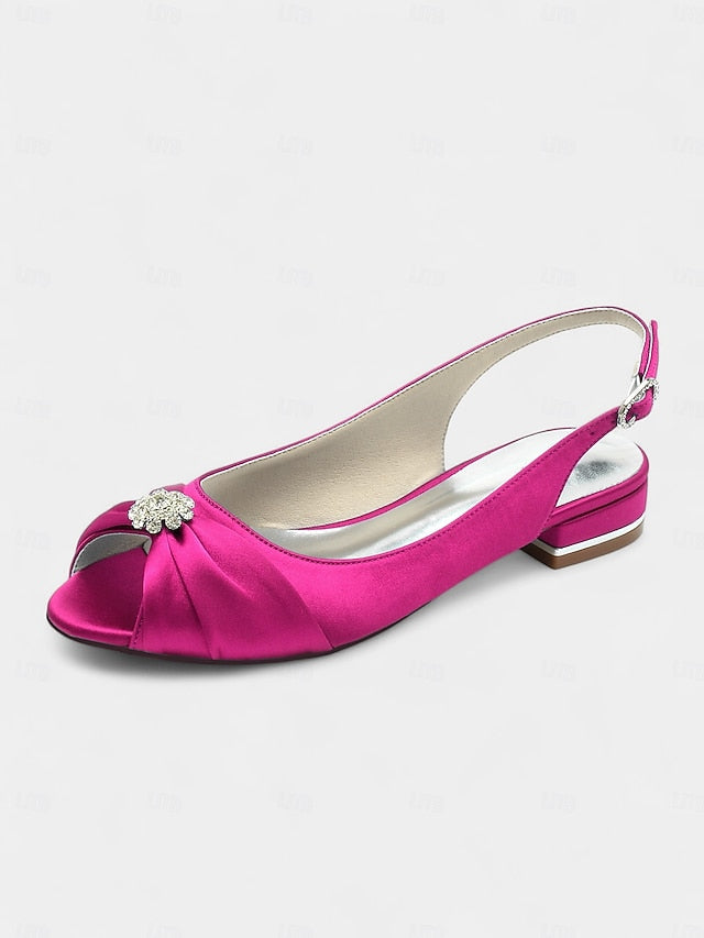 Satin Heels Crystal Wedding Women's Slingback with