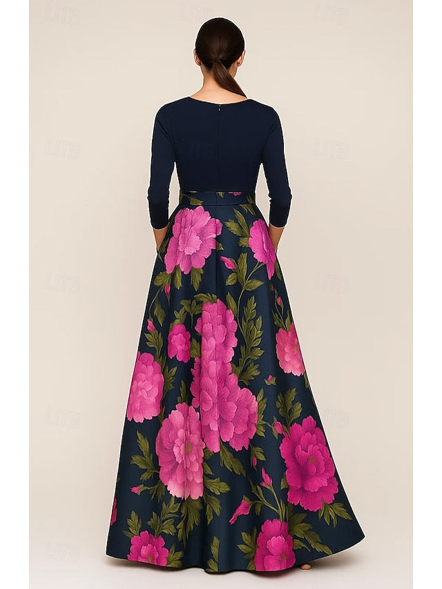 Floral Elegant of the Bride Print Mother A-Line Evening Gown