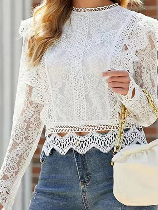 Women's Summer Tops Blouse Eyelet top Lace Tops Ruched Lace