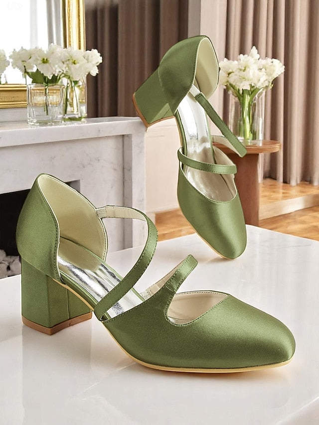 Mary Heels – 1950s Satin Elegant Women's Block Jane Green
