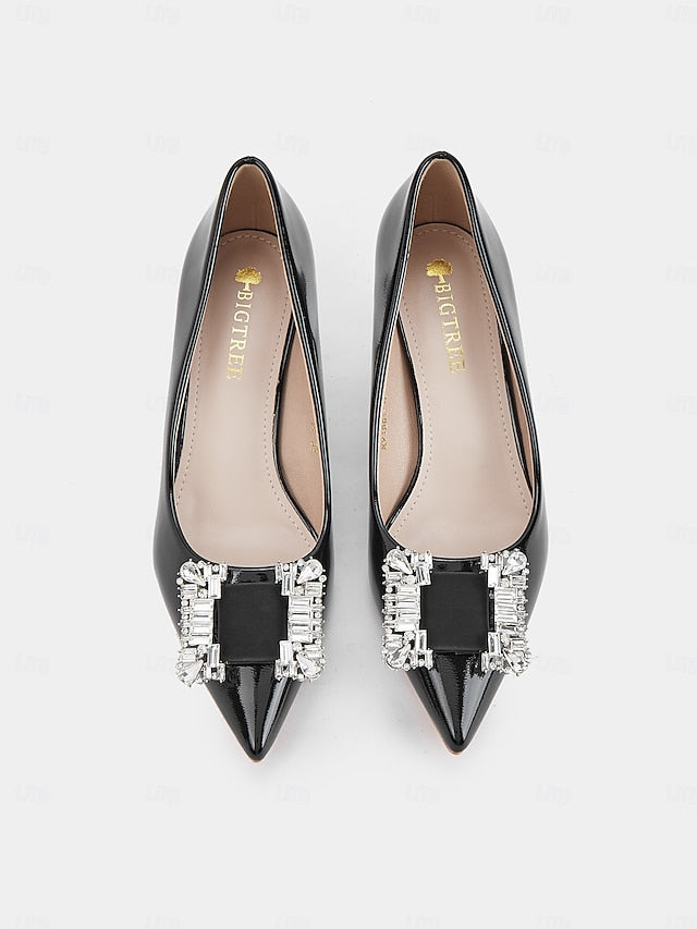 Patent Women's Embellished with Crystal Leather Pumps Black