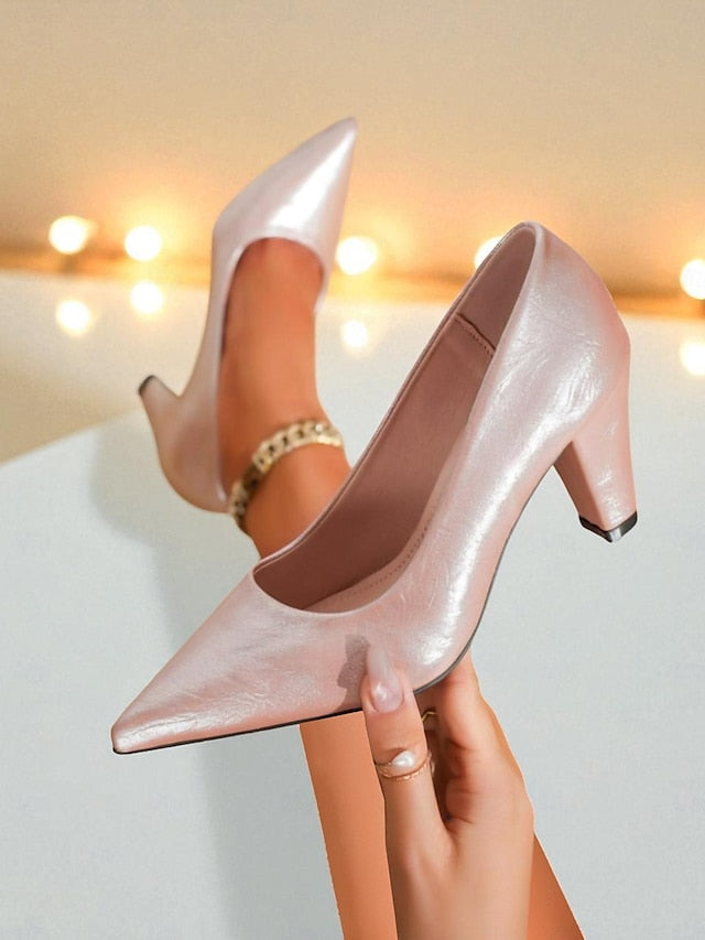 Glossy Toe Heel Nude - Party Pumps Block Women's Pointed
