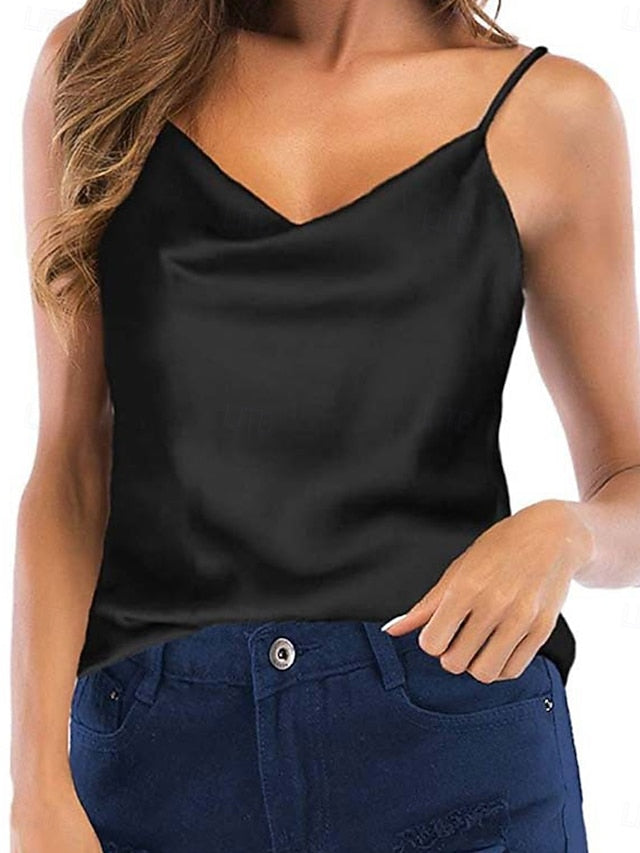 Women's Camisole Tank Top Pocket Buttons Solid Color Casual