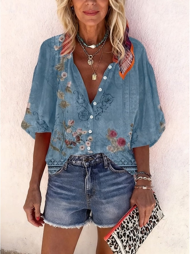 Women's Shirt Print Ombre Floral Graphic Bohemia Vintage
