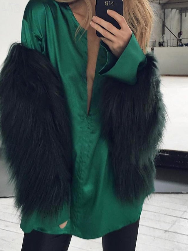 Warm Comfortable Faux Women's Fur Leathers Furs Coat