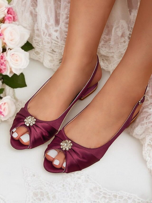 Satin Heels Crystal Wedding Women's Slingback with