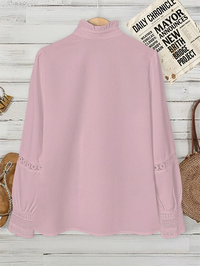 Women's Shirt Blouse Eyelet top Ruched Patchwork Eyelet
