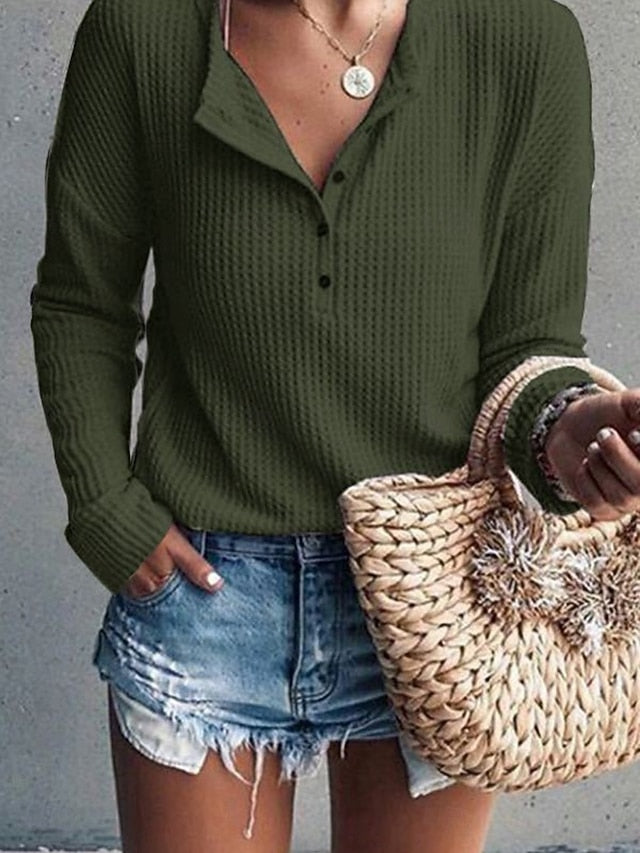 Women's T-Shirt  Solid Color Stylish Casual Long Sleeve