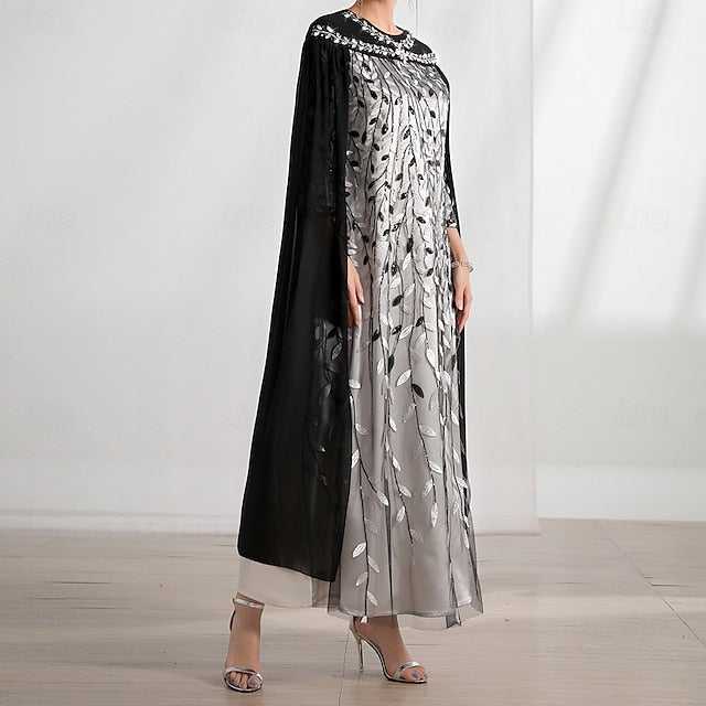 A-Line Crew Neck Cape of the Elegant Mother Bride Dress