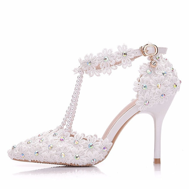 Wedding Bridal Heel Women's Lace High Shoes Pointed