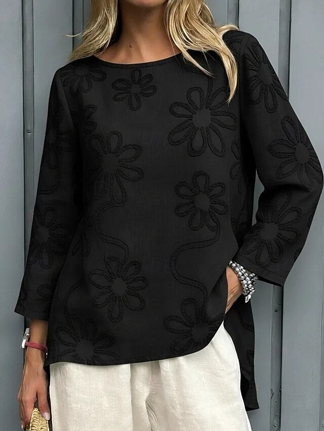 Women's Blouse Embroidered Solid Color Floral Stylish